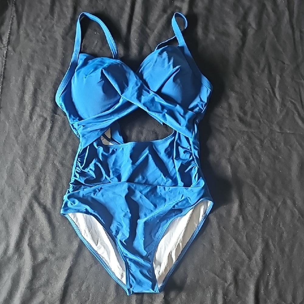 Bright Blue One-Piece Swimsuit with Cutout Detail